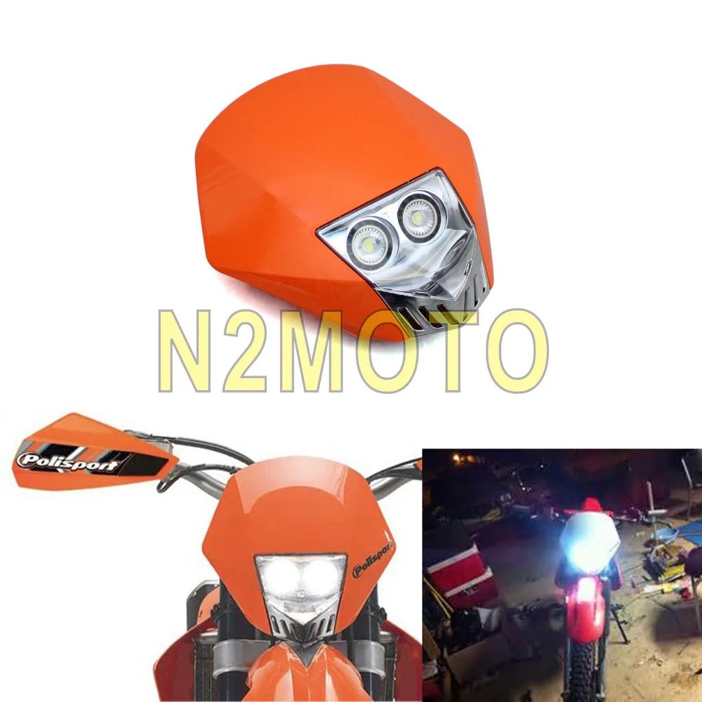 

Orange Twin LED Enduro Streetfighter Headlight Front Lamp Fairing Mask for KTM EXC SX XCF 2016 2017 Modified