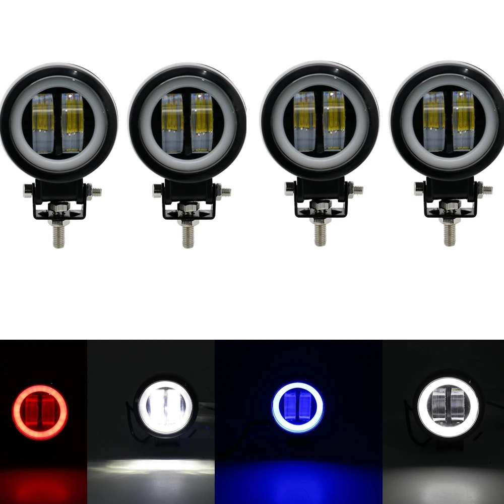 Waterproof Round LED Angel Eyes Light Led work light Bar for Motorcycle Jeep ATV spot light Round with Red/White/Blue colors