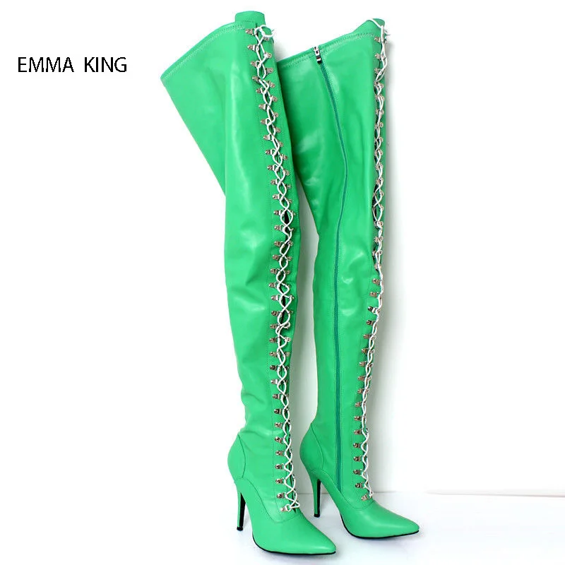 

Spring Autumn Botas Mujer Pointy Toe Over The Knee Boots Cross-tied Thin High Heels Zapatos De Mujer Sexy Long Shoes Woman