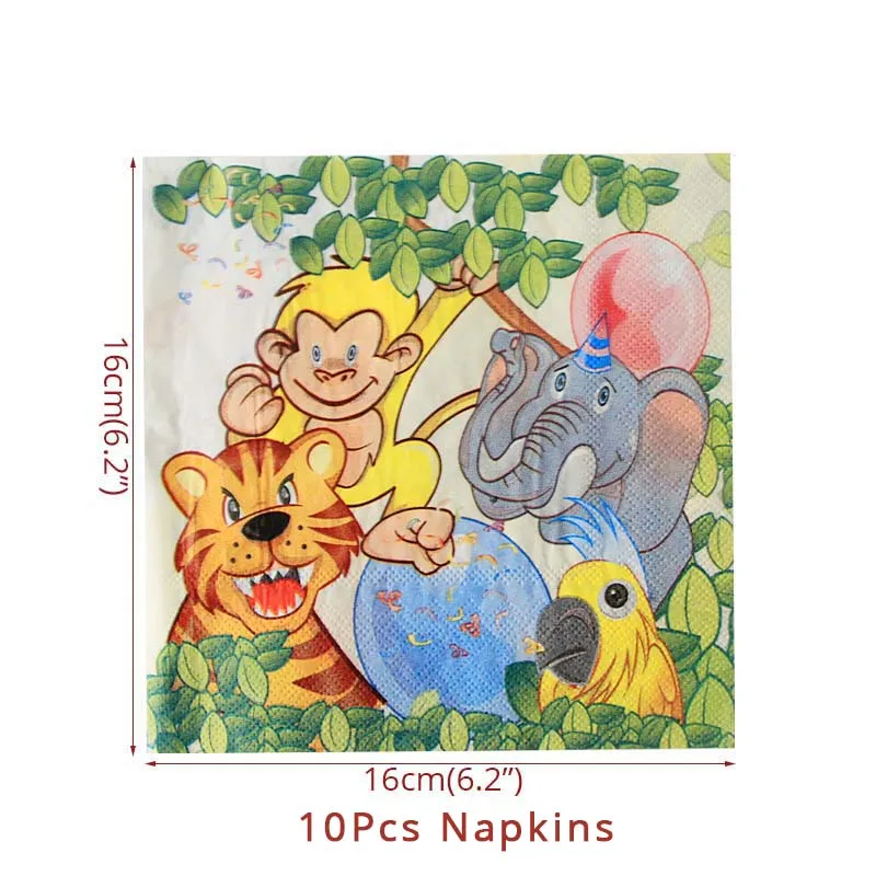 Lion King Jungle Safari Party Tableware Set Decor Tropical Theme Birthday Party Decoration Kids Gift and Favors Drinking Straws - Цвет: 10pcs Paper Napkins