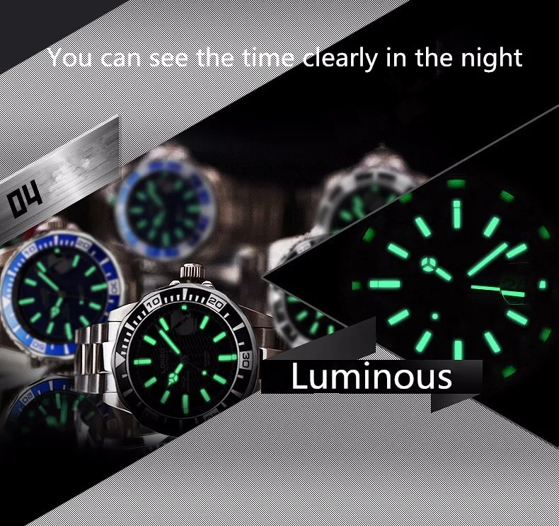 LOREO мужские s часы Топ бренд класса люкс 316L сталь Автоматические механические часы мужские часы для дайверов 200 м водонепроницаемые светящиеся часы