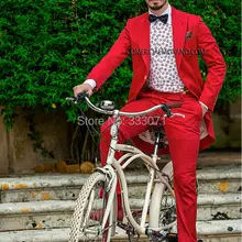 Новейший красный Повседневный фрак Свадебный костюм-тройка для жениха смокинги мужские пляжные свадебные костюмы 2 шт. под заказ Блейзер masculino