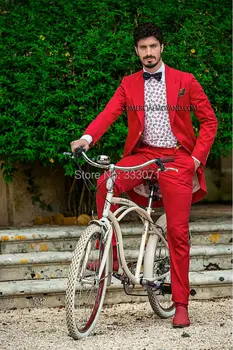 

2016 Newest Red Casual Tailcoat Morning Style Groom Tuxedos Men's Beach Wedding Suits 2 Pieces Custom Made blazer masculino