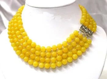 

Terisa Pearljewellery 4Row Yellow Jades Beads Necklace 17-20inches 8mm Round Jades Jewellery Perfect Wedding Party Gift
