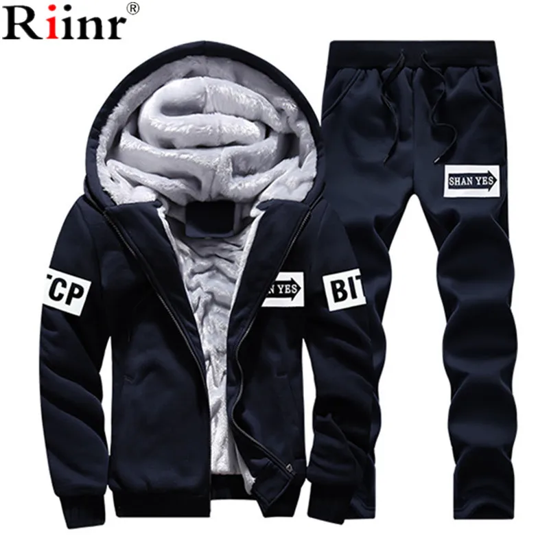 Riinr Tracksuit Men Sporting Fleece Thick Hooded Brand-Clothing Casual Track Suit Men Jacket+Pant Warm Fur Inside Sweatshirt Riinr Tracksuit Men Sporting Fleece Thick Hooded Brand-Clothing Casual Track Suit Men Jacket+Pant Warm Fur Inside Sweatshirt