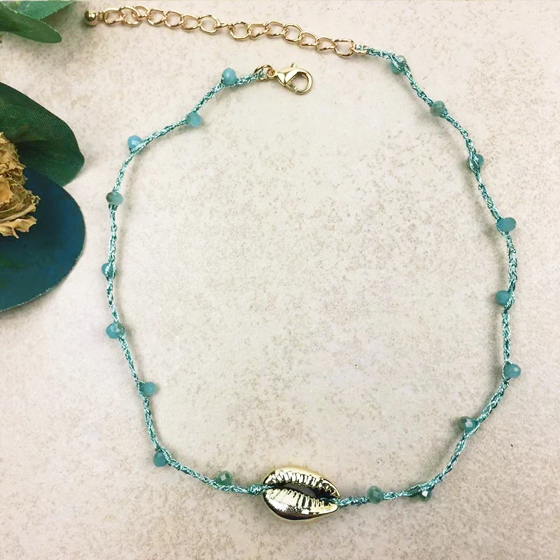 

DM Rope Chain Cowrie Shell Choker Necklace Women Puka Gold seashell necklace Crystal Custom Boho Fashion Jewelry collier femme