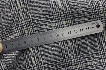 

free ship tweed fabric beige color 80% wool houndstooth and check weaved with golden line 59" wide by meter