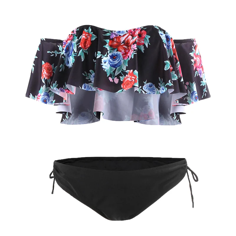 

Newly Sexy Women Ruffle Bikini Set Swimwear Swimsuit Brazilian Off Shoulder Bathing Suits Beach Wear BFE88