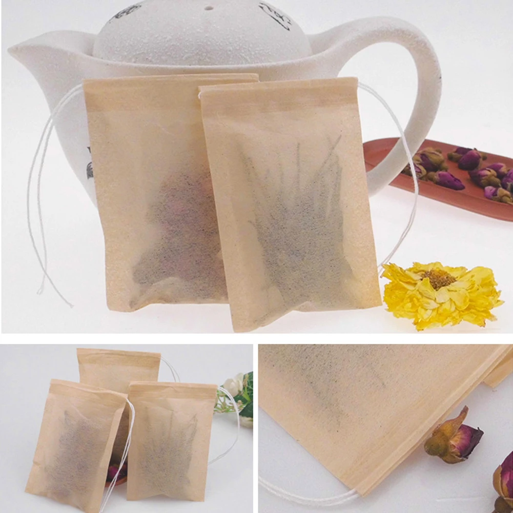 

100Pcs Coffee Filter Bag Sterile Infusion Non-toxic Thin Eco-friendly With Drawstring Disposable Empty Accessories Tea Herb