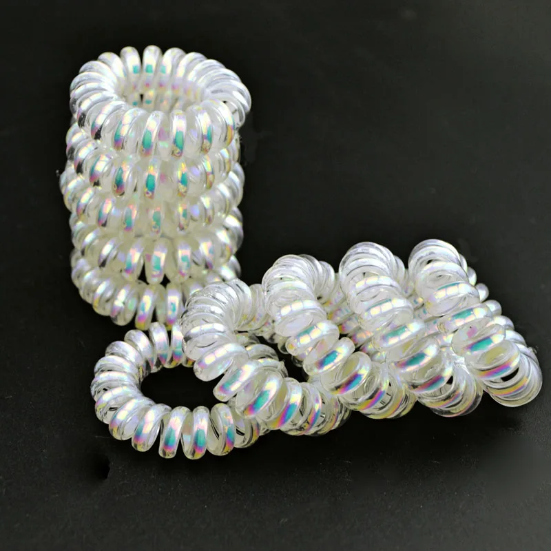 

Lots 10 Pcs AB White Elastic Rubber Hairband Phone Wire Hair Tie Rope Band Ponytail Hair Accessories for Girl