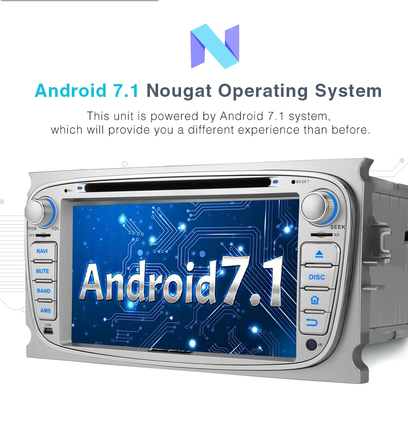 Cheap Pumpkin2 Din7" Android 7.1 Car DVD Player GPS Navigation 2G+32G Quad-core Stereo For Ford Mondeo/Focus/S-max Wifi FM Rds Radio 1