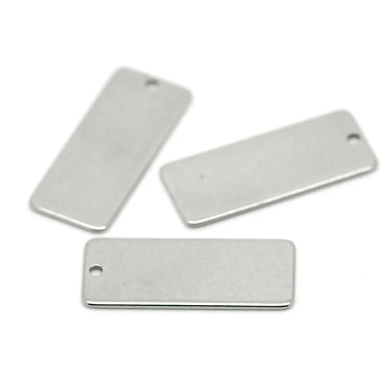 50Pcs Silver Tone Rectangle Stainless Steel Blank Stamping Tags Charms