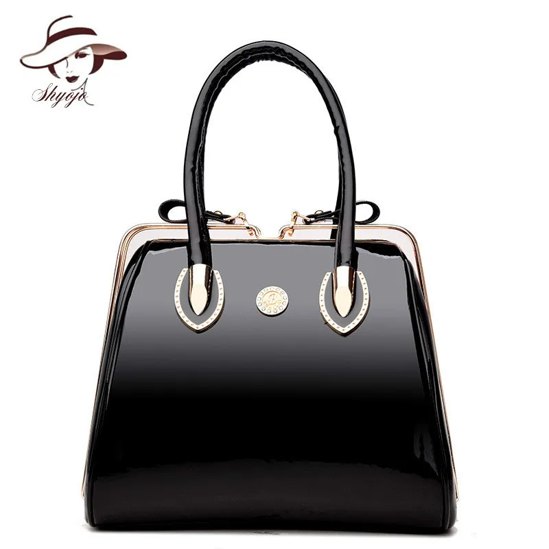Luxo de Alta Qualidade Preto Couro Patente Bolsa Feminina Senhoras Famosa Marca Mensageiro Festa Tote Designer Crossbody