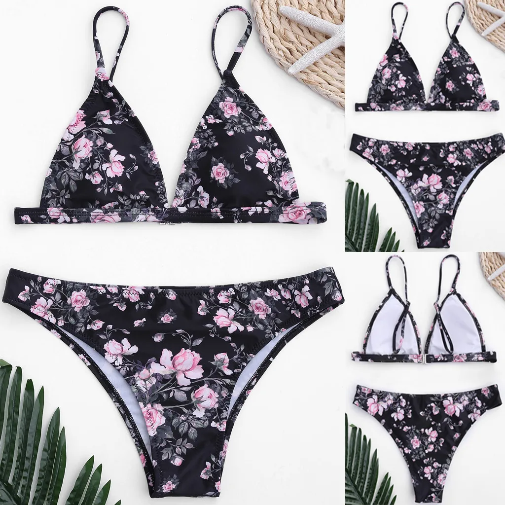Women Print Push-Up Padded Bra Beach Bikini Set Swimsuit Beachwear Swimwear