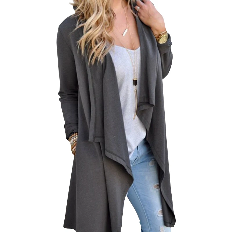 Women Cardigan Autumn Long Sleeve Irregular Long Female Grey Thin Sweater Loose Ladies Coat Slim Elegant Outerwear LJ5004C