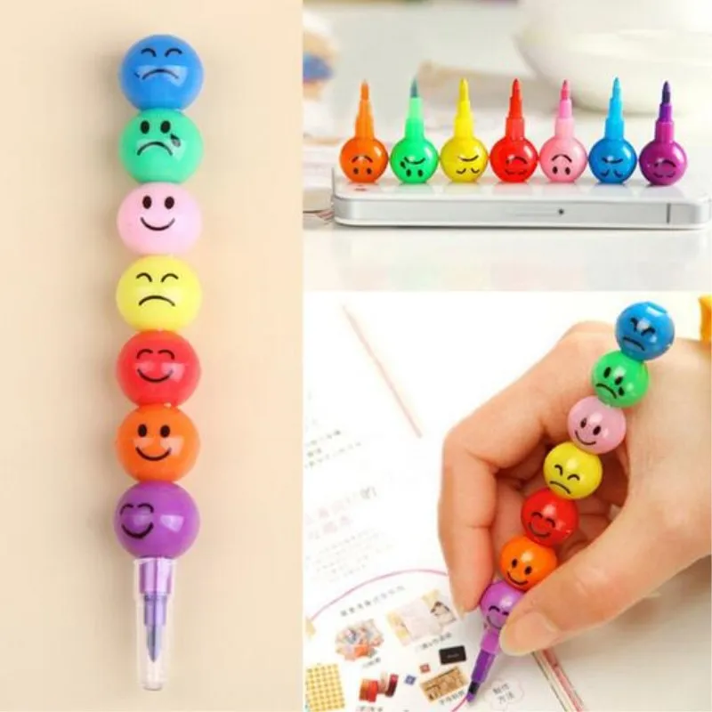 7 цветов мелки для детский восковой карандаш креативные Сахарное покрытие Haws мультфильм улыбка граффити ручка канцелярские подарки