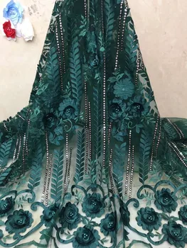

Dark Green 3D Beaded Lace Fabric 2019 High Quality Mesh Embroidery Applique 3D Flower Tulle Nigerian Lace Fabrics For Bridal x4