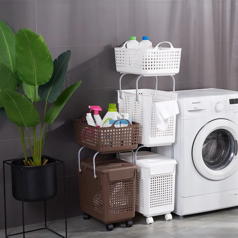 

Multi-layer Cart Laundry Baskets With Pulley Laundry Baskets Toy Storage Bins Removable Storage Baskets Bathroom Storage Box