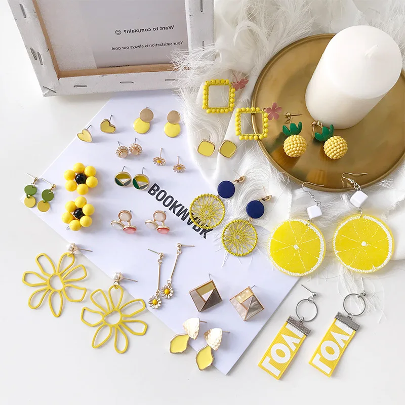 

Korea Style Girl Tassel Yellow Earrings Imitation Pearl Flower Geometric Drop Earrings for Womem Fashion Jewelry Accessories
