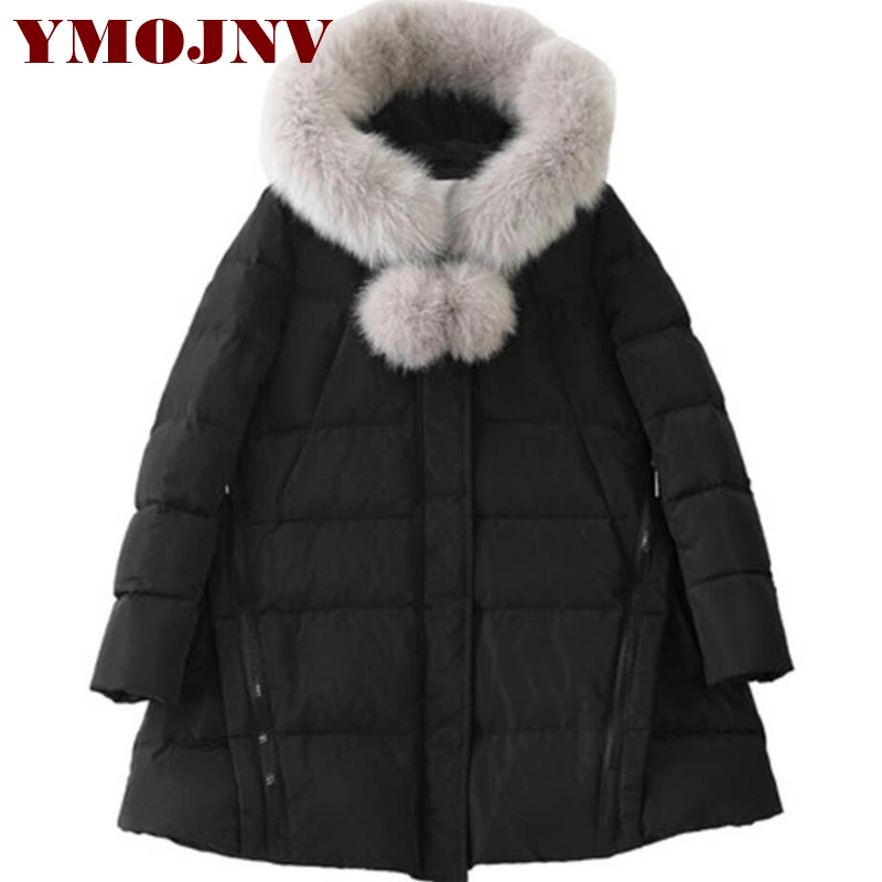 Женская куртка пуховик средней длины YMOJNV модная свободная Зимняя парка 2019|snow wear