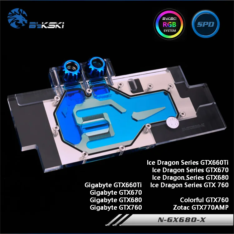 

Bykski N-GX680-X, Full Cover Graphics Card Water Cooling Block RGB/RBW for GTX660Ti/670/680/760, Zotac GTX770AMP