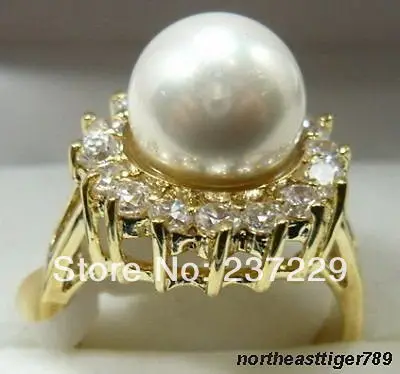 

FREE SHIPPING>>>@@ Wholesale price S ^^^^White South Sea Shell Pearl 18KGP Crystal Ring size: 6.7.8.9