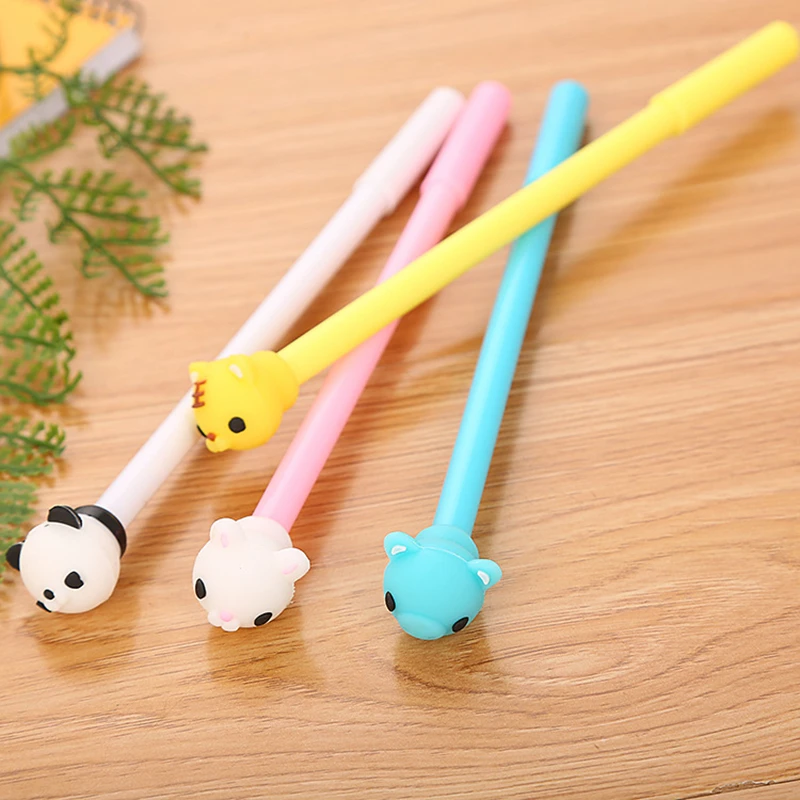 

Random 4pcs Kawaii Animal 0.5mm Gel Pens Office School Cute Student Supplies Black Pen Girls Boys Pencil Writing Pen Kid Gift