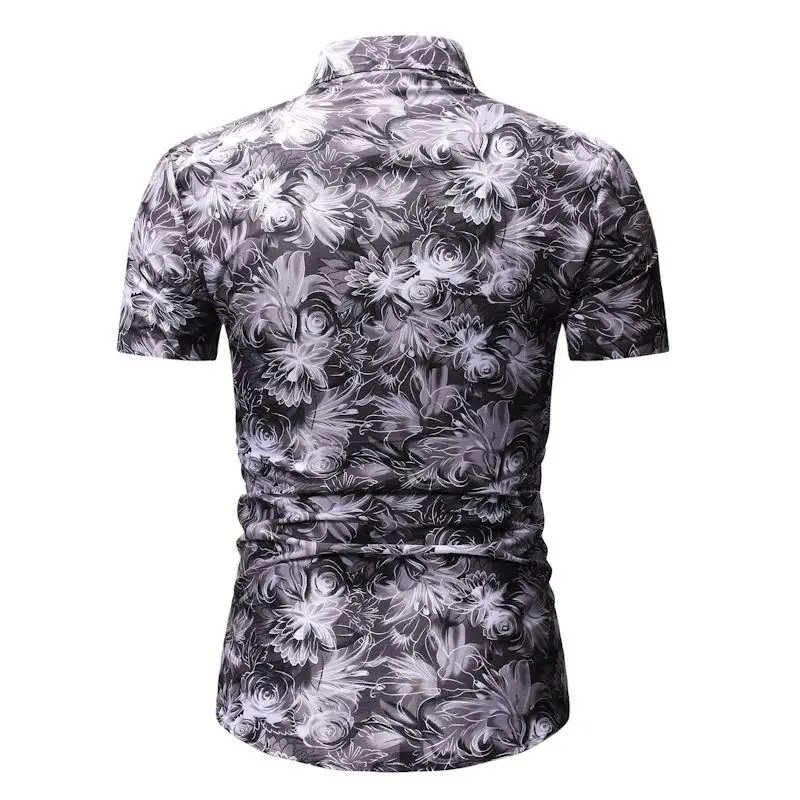 Летняя мужская рубашка цветочные повседневные с короткими рукавами Цветок Гавайская рубашка мужская блузка мужские синие серые модные Camisa masculina