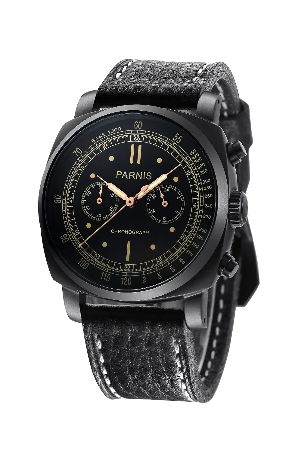 Parnis 45mm Black Dial PVD Case Chronograph Men s Watch