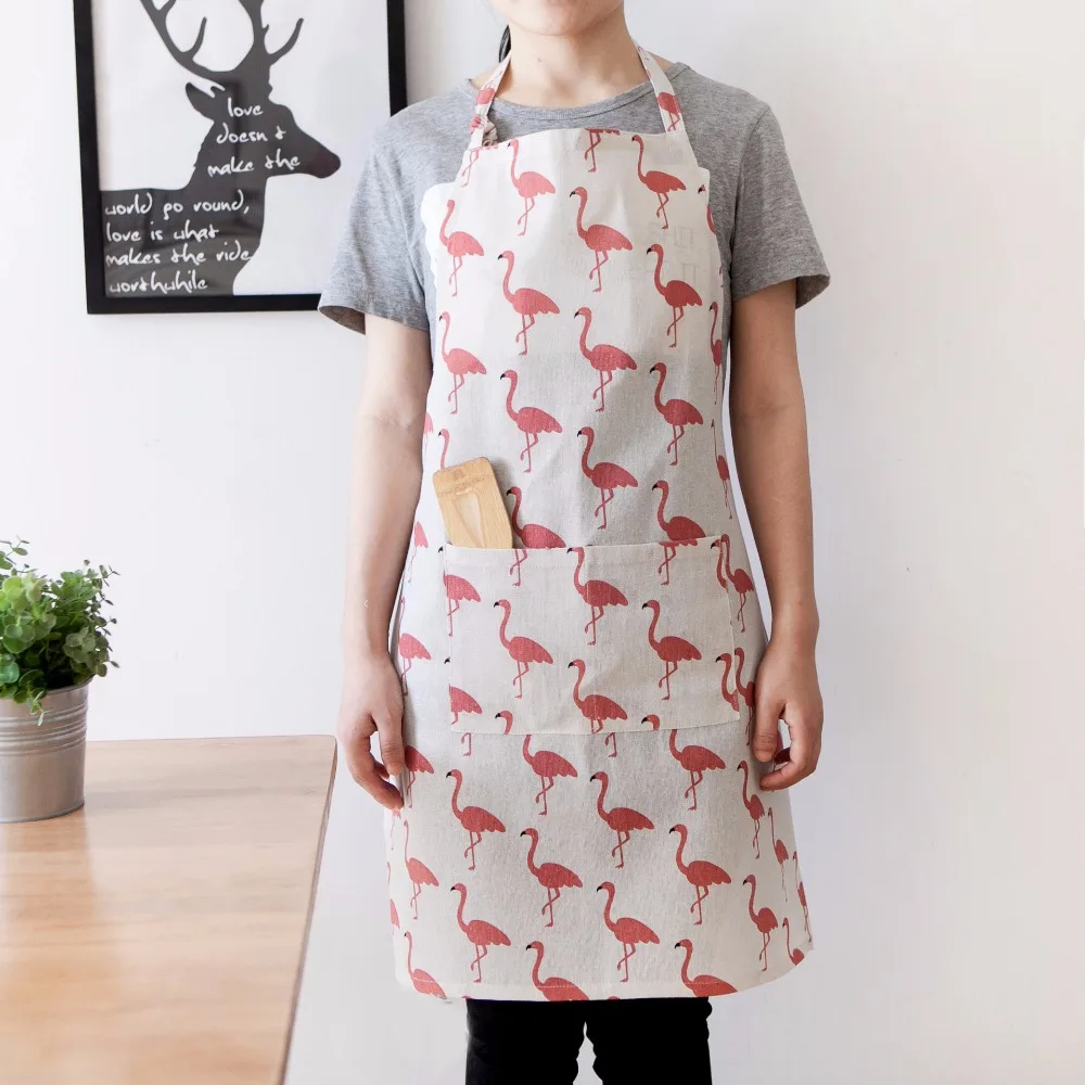 

1 Ps Printed Flamingo Unisex Cooking Dining Room Kitchen BBQ Restaurant Cleaning Pocket Waitress Housework Aprons
