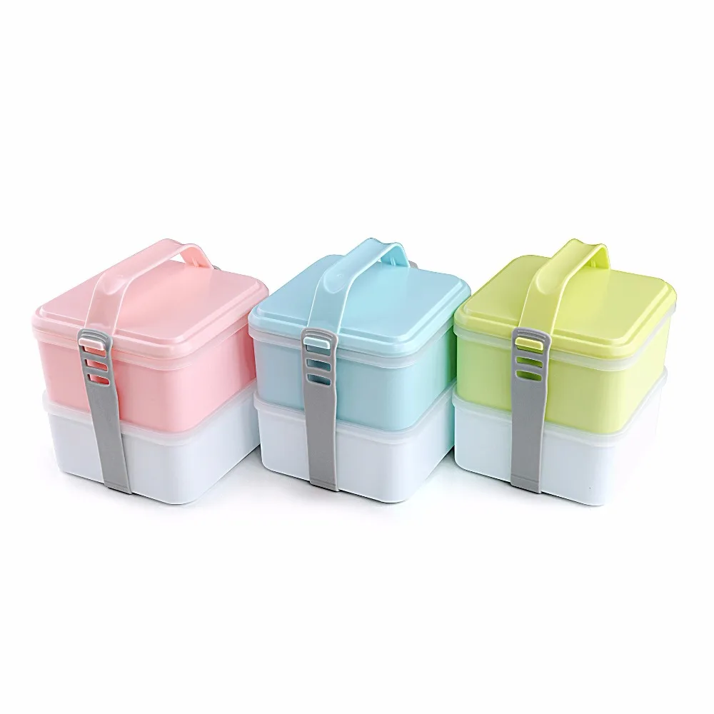 

1.4L Square Stackable Food Container With Handle, Microwave Bento Box with Chopsticks Spoon for Adults Children(286)