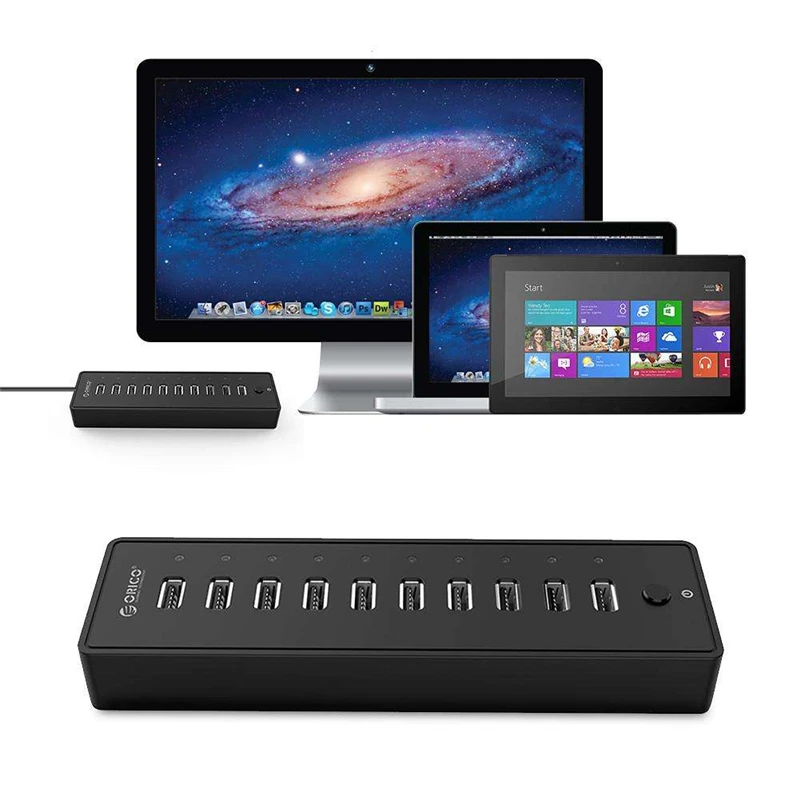 Разветвитель Maikou с 10 портами USB 2 0 12 В 5 А 30 Вт блок питания для ноутбуков ПК
