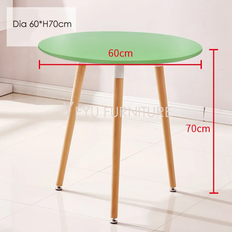 Минималистический современный дизайн небольшой круглый МДФ с твердой деревянной ножкой обеденный стол маленькая современная мебель стол приставной столик кафе стол - Цвет: Dia 60XH70CM Green