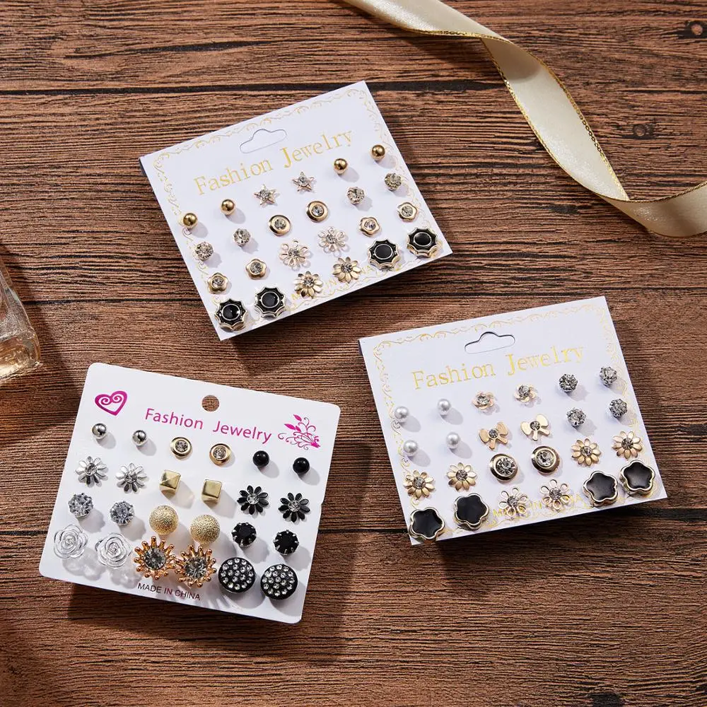 

12 pairs multicolor Bow Flower Pearl Earrings Set For Women Jewelry On Ear Ball Stud Earrings kit Bijouteria brincos Bijoux
