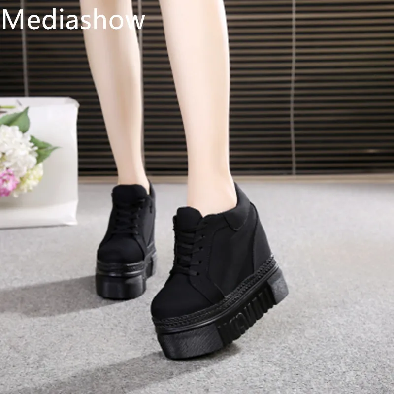 

Spring and autumn new white red canvas breathable thick bottom inside increase ultra high heel ladies low to help wild casual pl