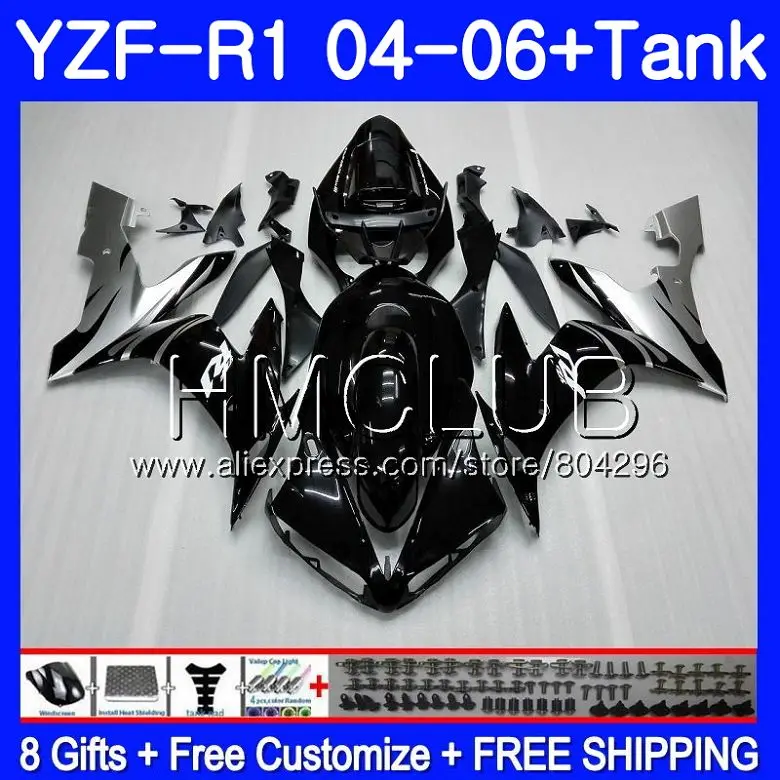 

Body For YAMAHA YZF1000 YZF R 1 YZF 1000 YZFR1 04 05 06 110HM17 YZF R1 04 06 YZF-1000 YZF-R1 2004 2005 2006 Black silver Fairing