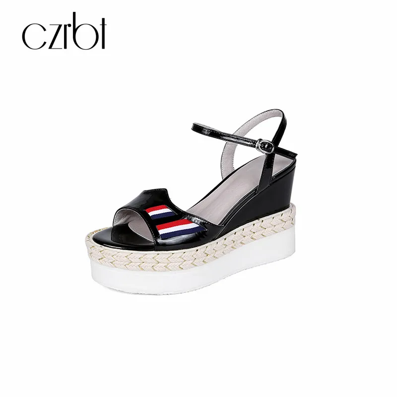 

CZRBT 2018 Summer Buckle Women's Sandals Genuine Leather Peep Toe Fashion High Heel Platform Open Toes Women Sweet Sandals Shoes
