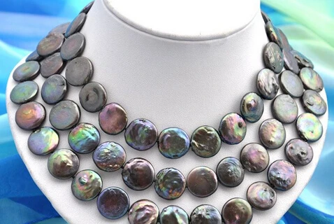 

Jewelr 006455 50"16mm coin black freshwater pearl necklace