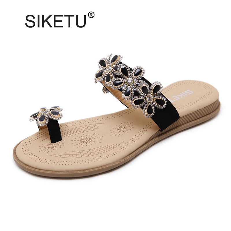 

Women Rhinestones Sandals Bohemia Flowers Crystal Flip Flops 2017 Casual Gladiator Sandals Bilng Beach Summer Slides Shoes Woman