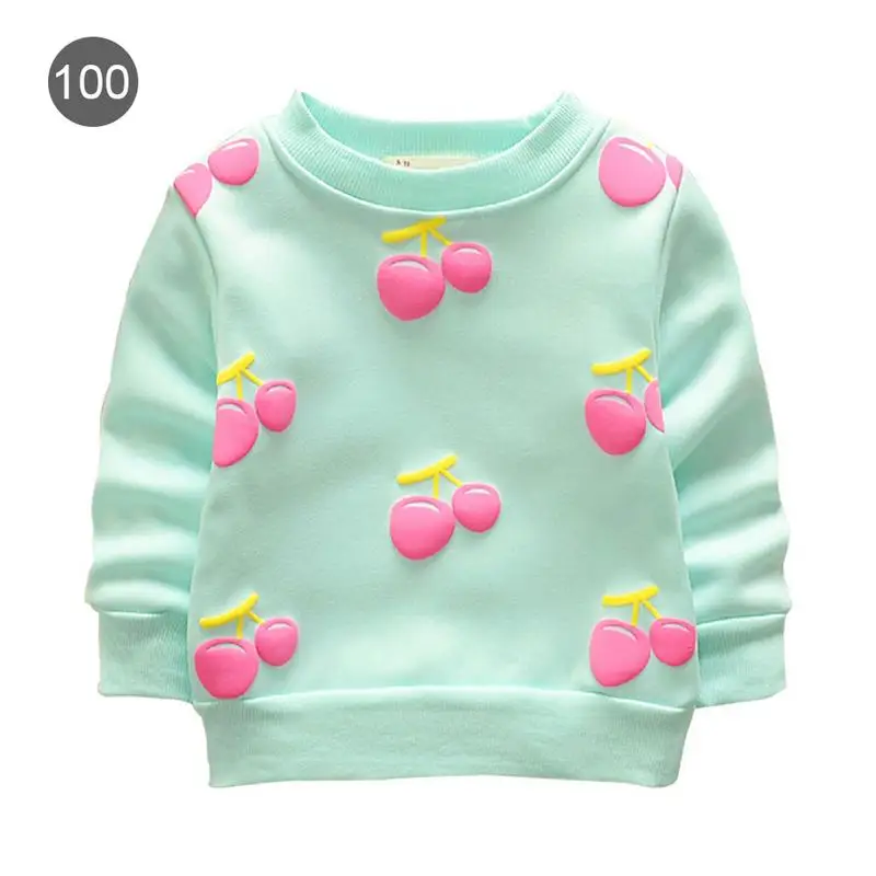 Toddler Baby Kids Girls Boys Autumn And Winter New Cherry Children Plus Velvet Long Sleeve Soft Warm Sweatshirt Tops - Цвет: Blue A