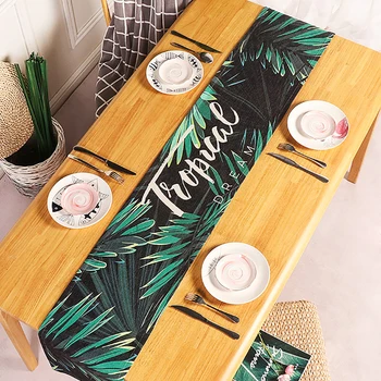 

Tropical Table Runner Green Leaves Pattern Table Flag Furniture Cotton Fabric Table Cloth
