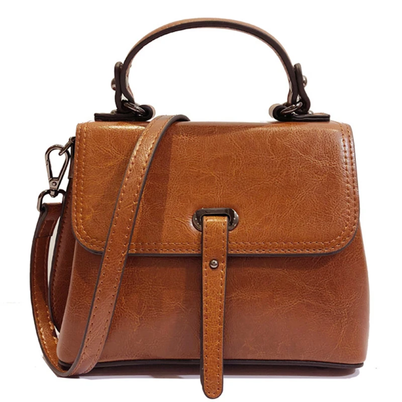 

Real Genuine Leather Women Top Handle Bag Messenger Tote Purse Fashion Female Casual Retro Handbag Cross Body Shoulder Bags New