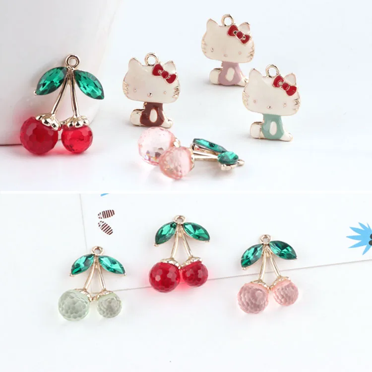 

Diy jewelry making 20pcs/lot color 3D cartoon cat/Cherry shape alloy floating locket charms earring pendants accessory