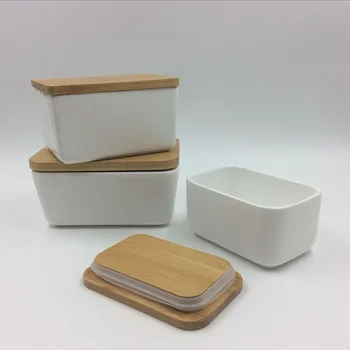 

1pc Square Porcelain Butter Dish Airtight Simple Butter Keeper with Lid Kitchen Storage Container Sealed box H99F