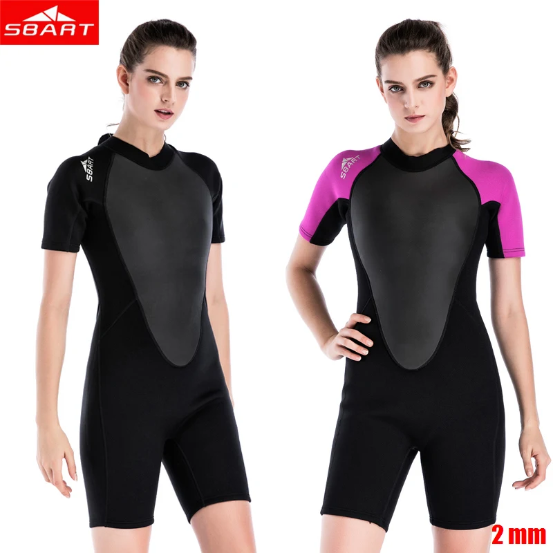 

2mm Neoprene women Short wetsuit Elastic Sunscreen Anti-jellyfish Snorkeling Surfing Short-sleeved one piece Warm Diving suit