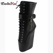 Wonderheel/Новинка; балетки на шнуровке; Каблук 7 дюймов; с необычным каблуком; из матовой искусственной кожи; модная пикантная обувь с замками; балетки; ботильоны