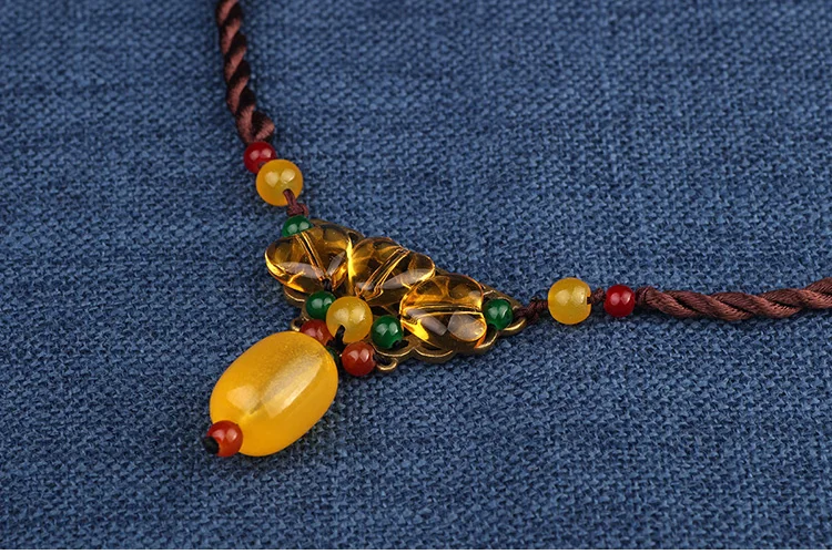 Этнические сплетни желтые цветы ювелирные изделия Подвески Винтаж ожерелье, китайский ветер стеклянные камни этнические ожерелье