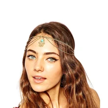 KINS Fashion Khamsah Hand Evil Eyes Pendant Gold Color Metal Head Chain Headband Indian Ethnic Style