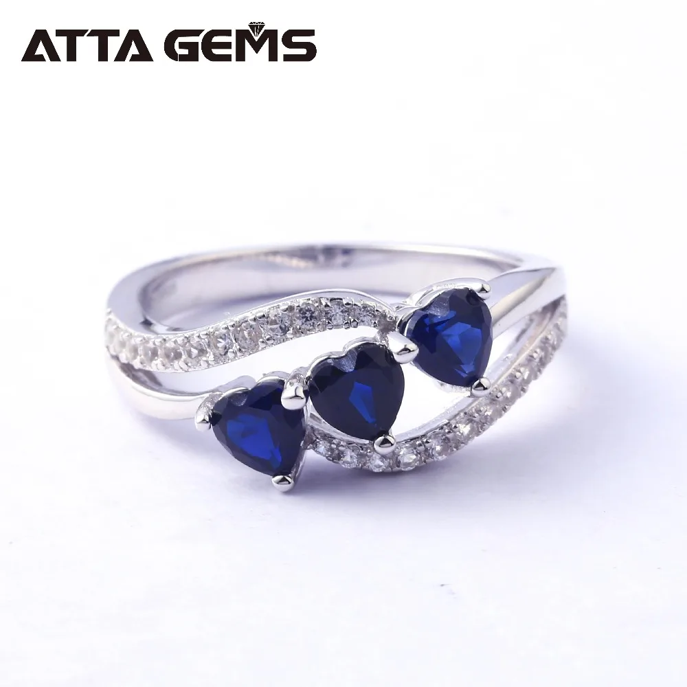 Blue Sapphire Sterling Silver Rings for Women Hearts Shape Romantic Style Created Sapphire S925 Rings Top Quality Rings