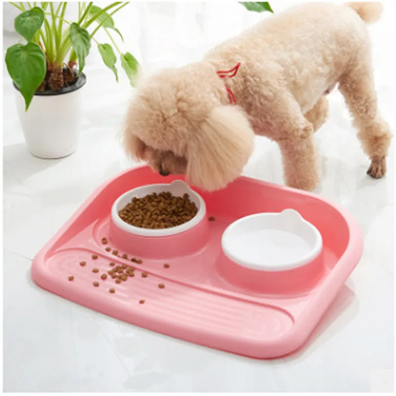 

Pet Dog Plastic Made Bowl Double Bowl Spray Proof Food Water Feeder for Small Large Dogs Cat BW714